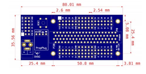 Mechanical Drawing - Parallax Propeller 2 Edge Mini Breakout Board